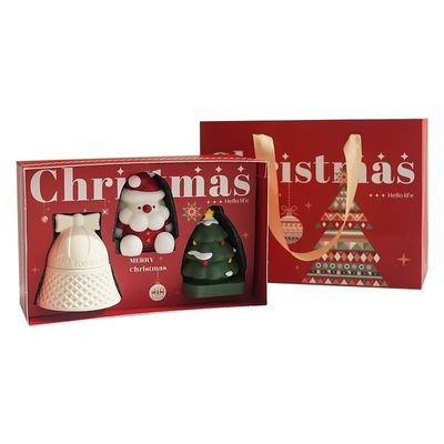 صندوق هدايا عيد الميلاد الفاخر من الورق الأحمر مع مقبض وشعار مخصص لتغليف الهدايا والمجوهرات والصيدلة بتصميم يحمل علامة تجارية