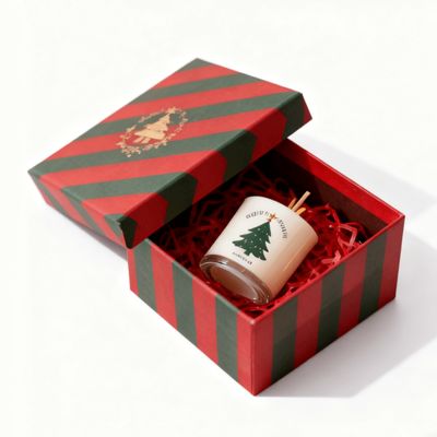 صندوق ورقي عيد الميلاد بالجملة مخصص ملون من الورق المقوى بغطاء وقاعدة، صناديق شموع مع ختم