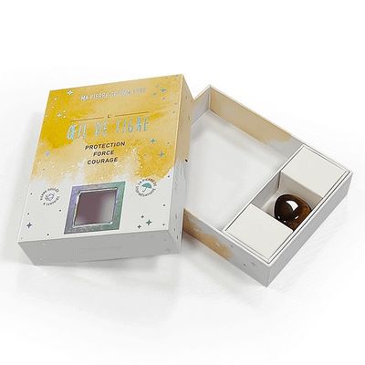 صندوق هدايا صلب مخصص للاكسسوارات الزجاجية الكريستالية تأثير هولوغرافي والنوافذ على الغطاء