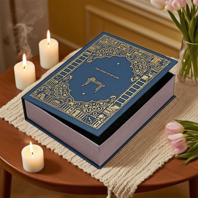 علبة هدايا ذات شكل كتاب فاخر مطبوعة خصيصاً للتغليف للشموع ذات العلامات التجارية حل هدية العطلات الزفاف المتميز