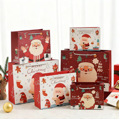 أكياس كرافت مطبوعة بأحجام مخصصة لعيد الميلاد، أكياس هدايا فاخرة بمقبض شريط