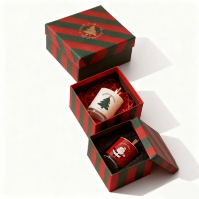 صندوق ورقي عيد الميلاد بالجملة مخصص ملون من الورق المقوى بغطاء وقاعدة، صناديق شموع مع ختم