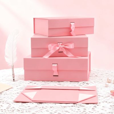 صندوق طي بشريط بشعار مخصص بجودة عالية وردي أسود مستطيل الشكل تغليف ورق فني مغناطيسي لتغليف غير لامع ونقش