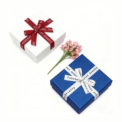 تغليف مجوهرات مخصص باللغة الإنجليزية، شريط فيونكة، صندوق مربع سماوي وأرضي، غطاء كرتون أنيق للأقراط والخواتم