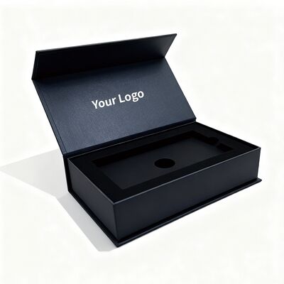 Custom Logo Black  Magnetic Gift Box With Paper Inserts Premium Rigid Packaging For Watch Credit Card Earring