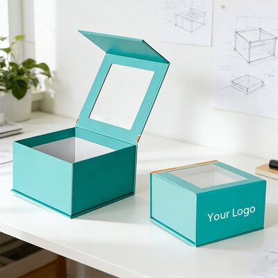 صناديق هدايا مغلقة مغناطيسية مصنوعة يدوياً عالية الجودة مع عبوات نافذة صناديق ورقية للقبعات والملابس